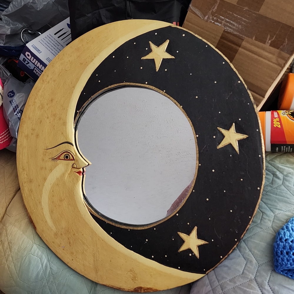 Moon and Stars Wall Mirror - Navy Blue And Gold